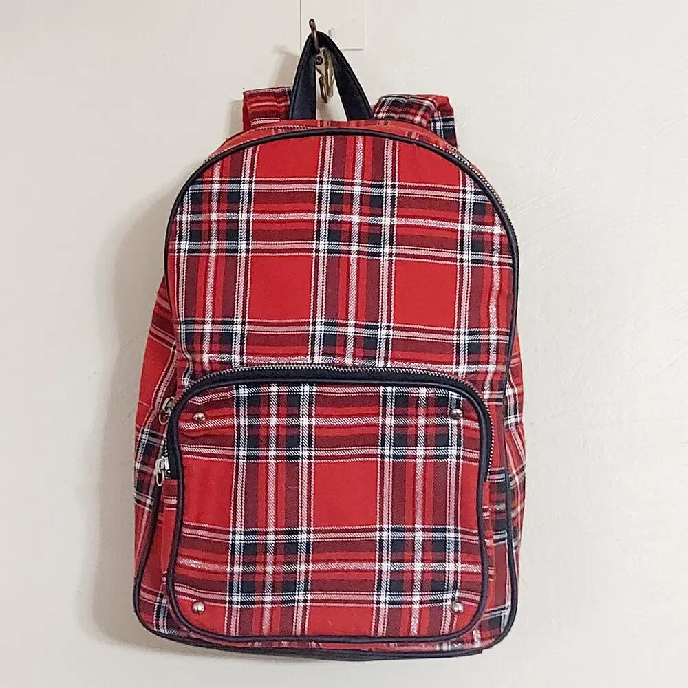Unbranded Multicolor Tartan Plaid Mixed Media Adjustable Backpack